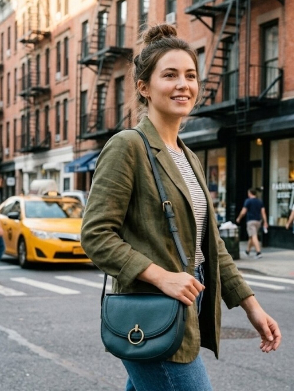 Classic Black Crossbody Bag with Gold Ring Accent Minimalist Neutral